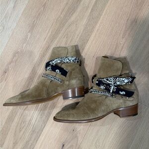AMIRI Tan Suede Boots with Black Bandana Detail